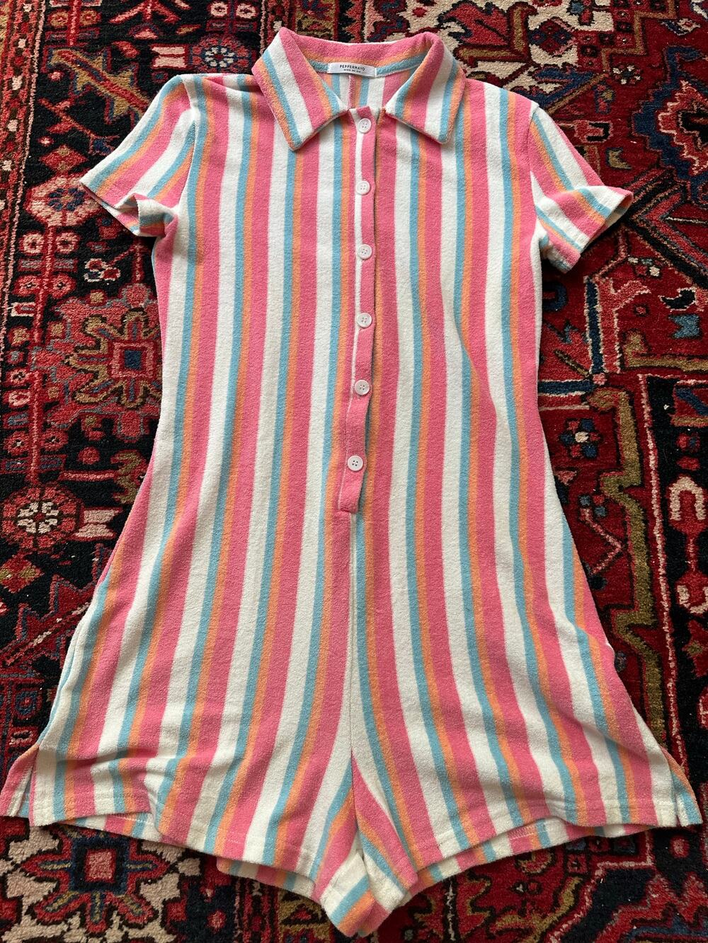 Peppermayo Terry Cloth Swim Romper 100% Cotton Knit Size 6/ Small Multi-Stripe
